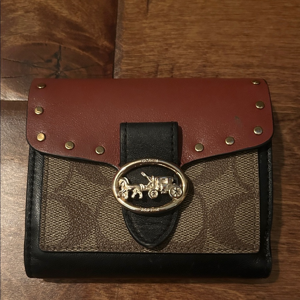 Coach Brown and Black Wallet with Gold Accents